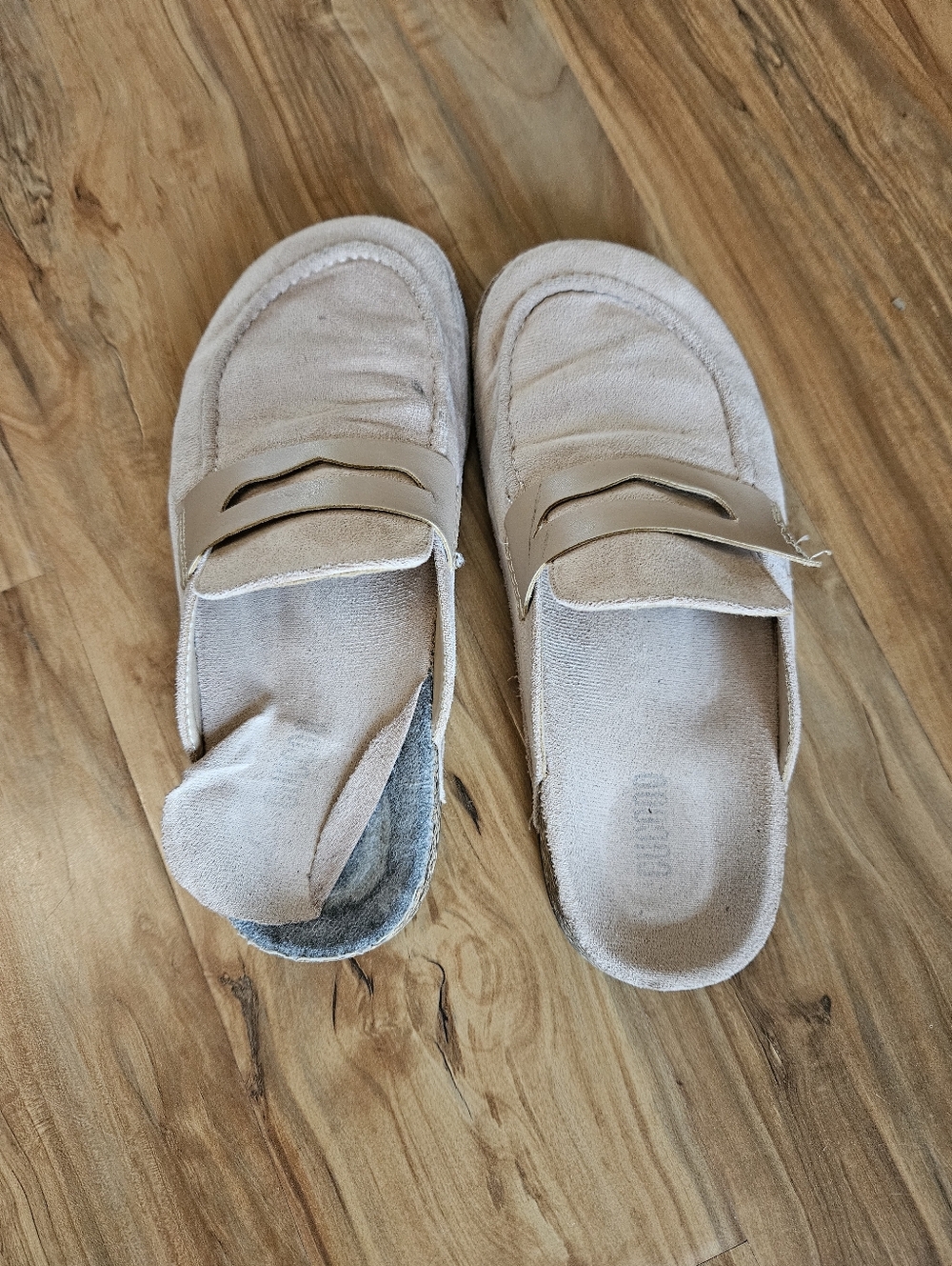 Beige Women Well Worn Suede Slip-On Loafers